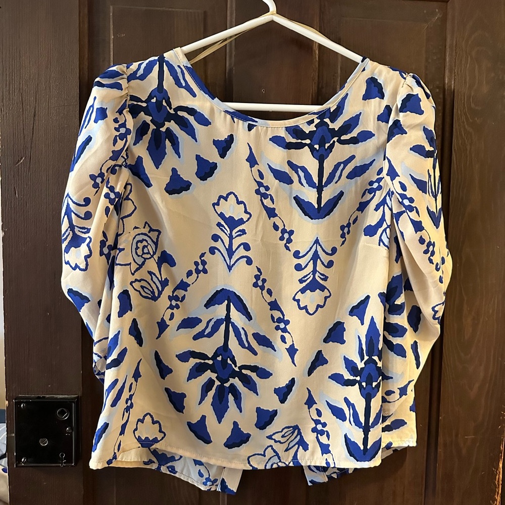 Blue and White Floral Women's Top